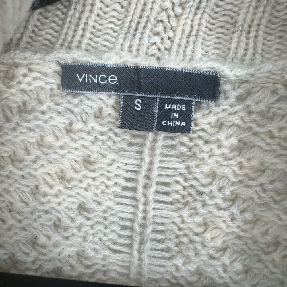Vince Beige Cable Shawl Yak/Wool Cardigan Size S - Picture 4 of 10